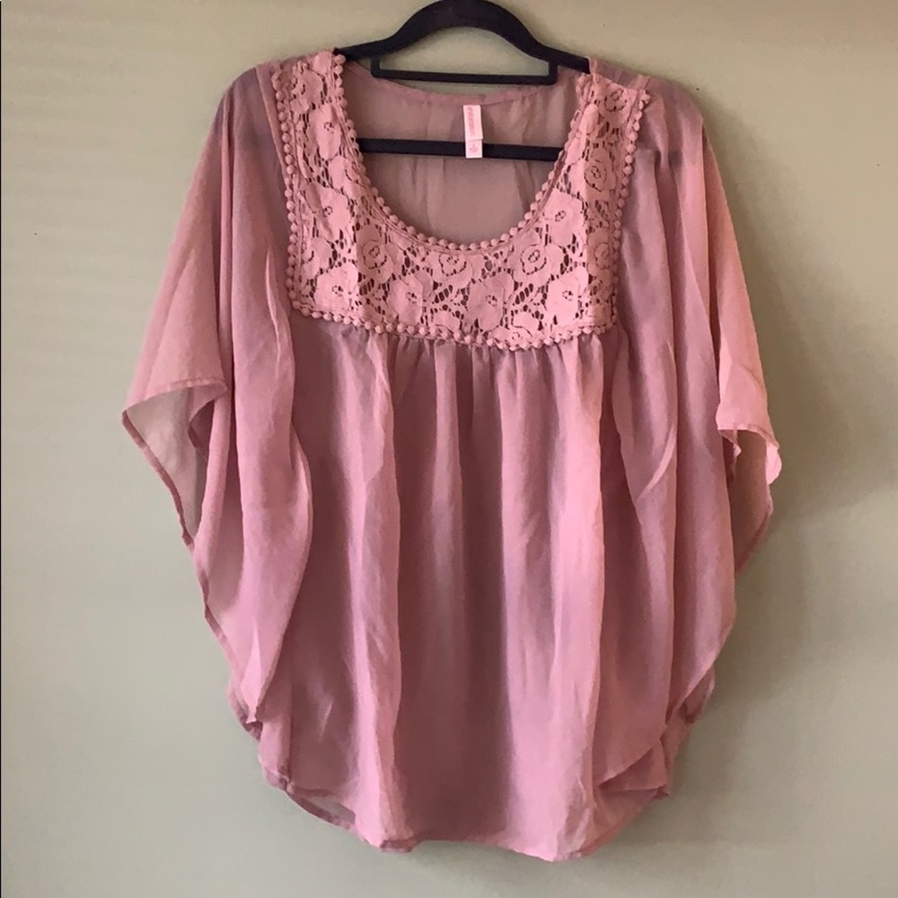 Sheer Mauve Blouse with Crochet Detailing